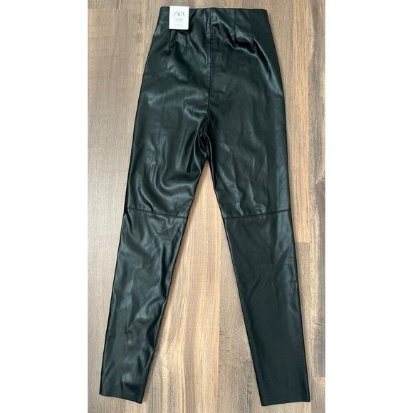 Zara Faux Leather Leggings Size XS Womens Black High Rise NWT Blogger Favorite - Picture 6 of 11